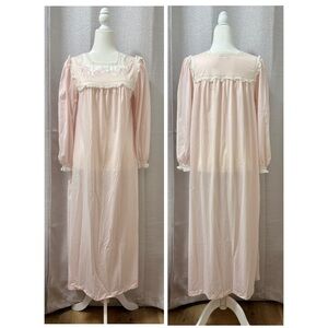 Sara Beth Vintage Nightgown Blush Pink Lace Embroidered Bow Women’s S  90s Dress
